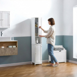 Bath Vida Liano 2 Door White Tall Floor Cabinet - Size: 170 x 32 x 30cm - Wilko - thumbnail 6
