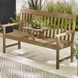Furniturebox Loxley 2 Seater Wooden Outdoor Bench with Table - Brown - Wilko - thumbnail 1