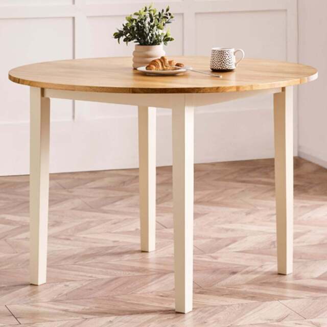 Furniturebox Salisbury 4 Seater Solid Wood Round Dining Table Oak and Cream - Brown - Wilko - image 1