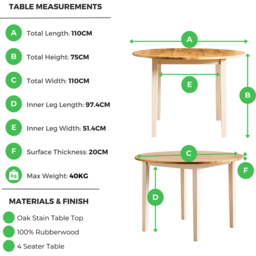 Furniturebox Salisbury 4 Seater Solid Wood Round Dining Table Oak and Cream - Brown - Wilko - thumbnail 7