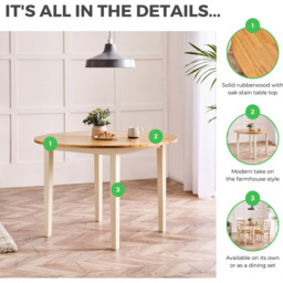 Furniturebox Salisbury 4 Seater Solid Wood Round Dining Table Oak and Cream - Brown - Wilko - thumbnail 6
