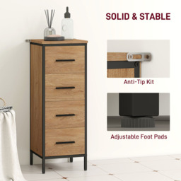 HOMCOM 4 Drawer Oak Narrow Bathroom Storage Cabinet - Size: 82 x 30 x 30cm - White - Wilko - thumbnail 7