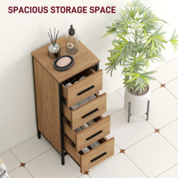 HOMCOM 4 Drawer Oak Narrow Bathroom Storage Cabinet - Size: 82 x 30 x 30cm - White - Wilko - thumbnail 5