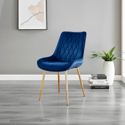 Furniturebox Cesano Set of 2 Navy Blue and Gold Velvet Dining Chair - Wilko - thumbnail 7