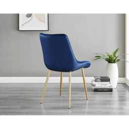 Furniturebox Cesano Set of 2 Navy Blue and Gold Velvet Dining Chair - Wilko - thumbnail 5