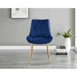 Furniturebox Cesano Set of 2 Navy Blue and Gold Velvet Dining Chair - Wilko - thumbnail 3