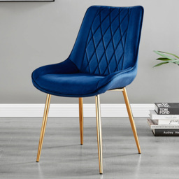 Furniturebox Cesano Set of 2 Navy Blue and Gold Velvet Dining Chair - Wilko - thumbnail 1