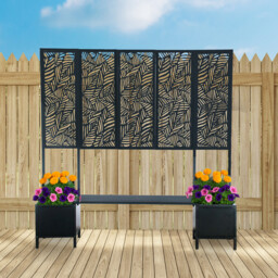 Ornate Bench with Planters and Trellis Black - Size: 2 Seater - Ornate Collection - Wilko