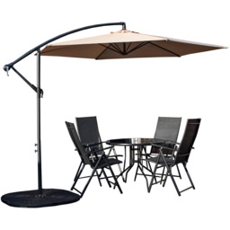 Samuel Alexander 4 Person Round Glass Top Garden Dining Set with Beige Banana Parasol and Base - Size: 4 Seater - Black - Wilko - thumbnail 3