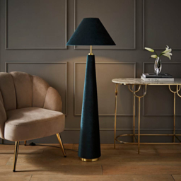 ValueLights Martha Conical Teal Velvet Midi Floor Lamp and Bulb - Size: 140 x 50 x 50cm - Green - Wilko - thumbnail 7
