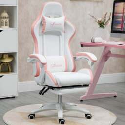 Portland White and Pink PU Leather Recliner Gaming Chair - Size: 65 x 65 x 129cm - Wilko