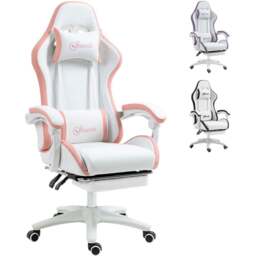 Portland White and Pink PU Leather Recliner Gaming Chair - Size: 65 x 65 x 129cm - Wilko - thumbnail 3