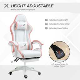 Portland White and Pink PU Leather Recliner Gaming Chair - Size: 65 x 65 x 129cm - Wilko - thumbnail 7