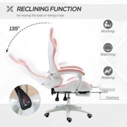 Portland White and Pink PU Leather Recliner Gaming Chair - Size: 65 x 65 x 129cm - Wilko - thumbnail 6
