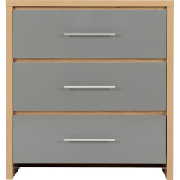 Seconique Seville 3 Drawer Grey Gloss Light Oak Effect Veneer Chest of Drawers - Wilko - thumbnail 4
