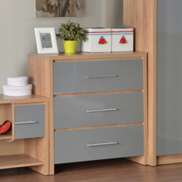 Seconique Seville 3 Drawer Grey Gloss Light Oak Effect Veneer Chest of Drawers - Wilko - thumbnail 1