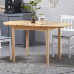 HOMCOM 6 Seater Natural Solid Wood Drop Leaf Dining Table - Yellow - Wilko - thumbnail 1