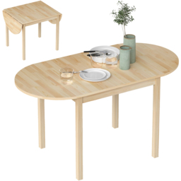 HOMCOM 6 Seater Natural Solid Wood Drop Leaf Dining Table - Yellow - Wilko - thumbnail 3