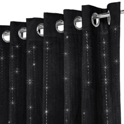 Alan Symonds Black Cascading Diamante Studs Velvet Blackout Ring Top Eyelet Curtains 117 x 183cm - Size: W 117 x D 183cm - Wilko - thumbnail 3