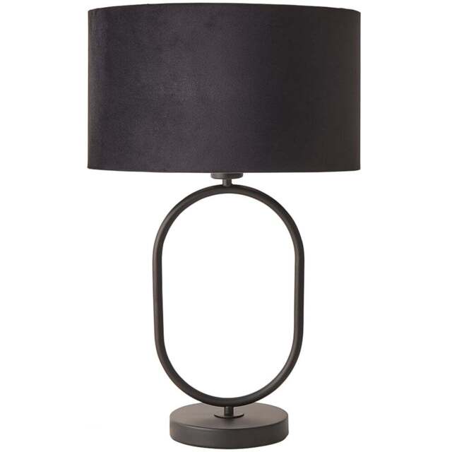 ValueLights Antonia Black Velvet Drum Shade Matte Black Oval LED Table Lamp - Size: 42.3 x 25 x 25cm - Wilko - image 1
