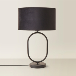 ValueLights Antonia Black Velvet Drum Shade Matte Black Oval LED Table Lamp - Size: 42.3 x 25 x 25cm - Wilko - thumbnail 6