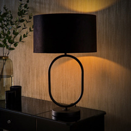 ValueLights Antonia Black Velvet Drum Shade Matte Black Oval LED Table Lamp - Size: 42.3 x 25 x 25cm - Wilko - thumbnail 7
