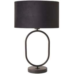 ValueLights Antonia Black Velvet Drum Shade Matte Black Oval LED Table Lamp - Size: 42.3 x 25 x 25cm - Wilko