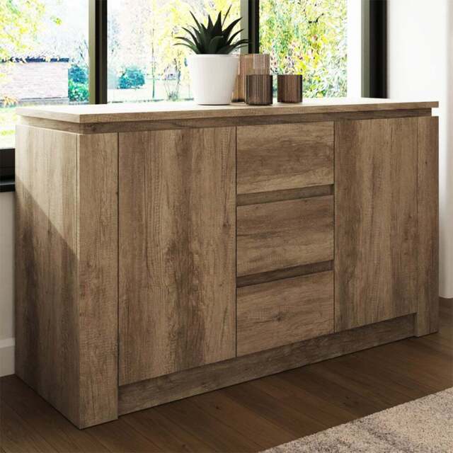 GFW Canyon 2 Door 3 Drawer Oak Grey Sideboard - Size: 39 x 119 x 70cm - Brown - Wilko - image 1