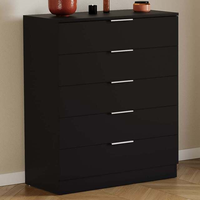 Vida Designs Trega 5 Drawer Black Bedside Cabinet - Wilko - image 1