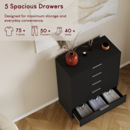 Vida Designs Trega 5 Drawer Black Bedside Cabinet - Wilko - thumbnail 7