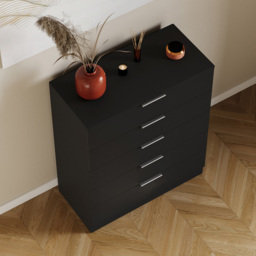 Vida Designs Trega 5 Drawer Black Bedside Cabinet - Wilko - thumbnail 5