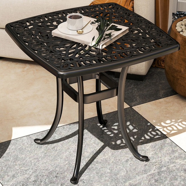 Outsunny Aluminium Garden Side Table with Umbrella Hole Black - Size: 52.5 x 54 x 54cm - Wilko - image 1