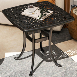 Outsunny Aluminium Garden Side Table with Umbrella Hole Black - Size: 52.5 x 54 x 54cm - Wilko - thumbnail 1
