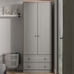 Crowndale Norfolk 2 Door 2 Drawer Dusk Grey and Bardolino Oak Wardrobe Ready Assembled - Dusk Grey & Bardolino Oak - Wilko - thumbnail 1