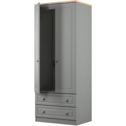 Crowndale Norfolk 2 Door 2 Drawer Dusk Grey and Bardolino Oak Wardrobe Ready Assembled - Dusk Grey & Bardolino Oak - Wilko - thumbnail 5