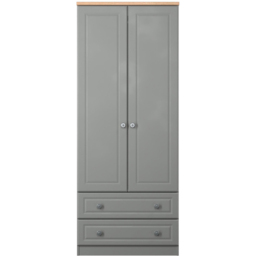 Crowndale Norfolk 2 Door 2 Drawer Dusk Grey and Bardolino Oak Wardrobe Ready Assembled - Dusk Grey & Bardolino Oak - Wilko - thumbnail 3