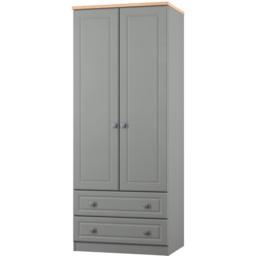 Crowndale Norfolk 2 Door 2 Drawer Dusk Grey and Bardolino Oak Wardrobe Ready Assembled - Dusk Grey & Bardolino Oak - Wilko - thumbnail 4