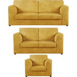 Luxor 6 Seater Mustard Jumbo Cord Full Back Sofa Suite - Yellow - Wilko - thumbnail 3