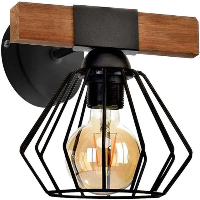 Milagro Ulf Black Wooden Wall Lamp 230V - Size: 23 x 20 x 23cm - Wilko - image 1
