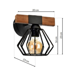 Milagro Ulf Black Wooden Wall Lamp 230V - Size: 23 x 20 x 23cm - Wilko - thumbnail 6