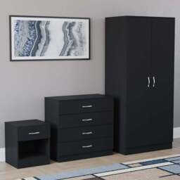 VIDA DESIGNS Riano Black 3 Piece Bedroom Furniture Set - Wilko