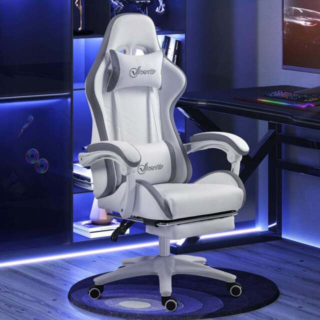 Portland Grey Racing Style Gaming Chair with Reclining Footrest - Size: 129 x 65 x 65cm - Wilko - image 1