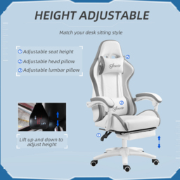 Portland Grey Racing Style Gaming Chair with Reclining Footrest - Size: 129 x 65 x 65cm - Wilko - thumbnail 7