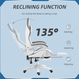 Portland Grey Racing Style Gaming Chair with Reclining Footrest - Size: 129 x 65 x 65cm - Wilko - thumbnail 6
