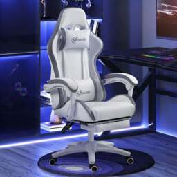 Portland Grey Racing Style Gaming Chair with Reclining Footrest - Size: 129 x 65 x 65cm - Wilko