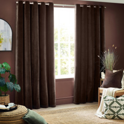 Yard Brown Heavy Chenille Velvet Eyelet Curtain 117 x 183cm - Size: W 183 x D 117cm - Yard Living - Wilko