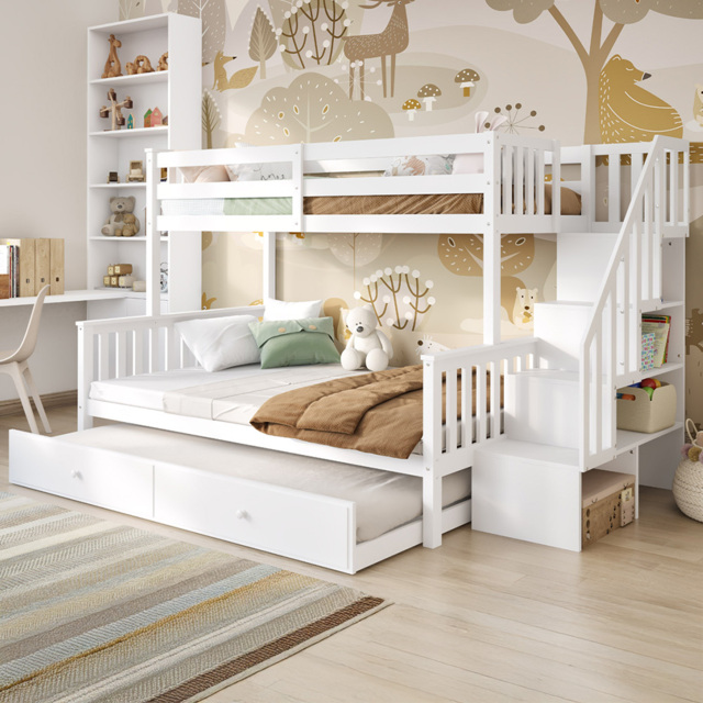 Flair Tag Triple White Staircase Bunk Bed with Trundle - Size: Single - Wilko - image 1