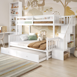 Flair Tag Triple White Staircase Bunk Bed with Trundle - Size: Single - Wilko