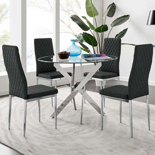 Furniturebox Arona Valera 4 Seater Round Dining Set Black and Chrome - Wilko - image 1