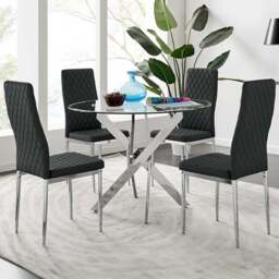 Furniturebox Arona Valera 4 Seater Round Dining Set Black and Chrome - Wilko - thumbnail 1